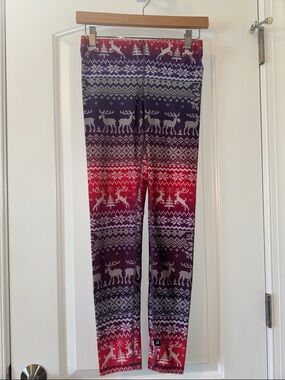 Terez Women’s Gradient Holiday Reindeer Leggings - Purple & Red